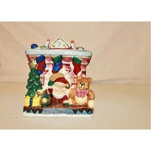 Fitz And Floyd Fireplace Santa Tealight Candle Teddy Bear Stockings Collectable‎